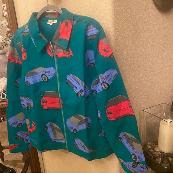 ADVISRY Multicolor Tesla Cars All Over Graphic Zipped Jacket Size Small-Unisex - Picture 2 of 8